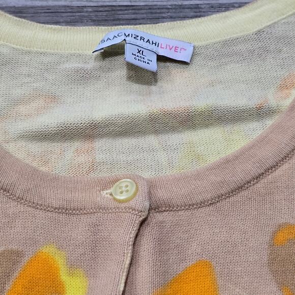 Isaac Mizrahi Live! Yellow Floral Print Crew Neck Button Front Cardigan Sweater - Picture 3 of 8